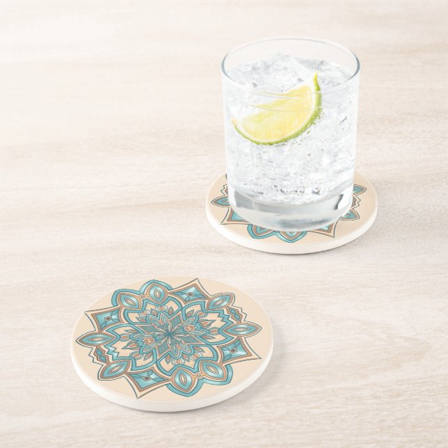 Turquoise Elegance Mandala Coaster (Side)