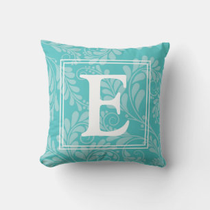 Turquoise Elegant Flourish Throw Pillow w/ Initial