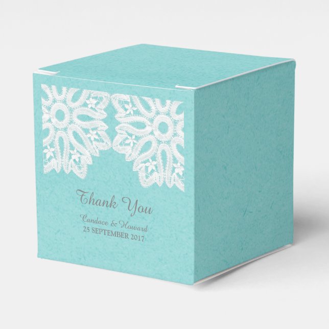 Turquoise Elegant Lace Favour Boxes (Front Side)