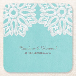 Turquoise Elegant Lace Paper Coasters