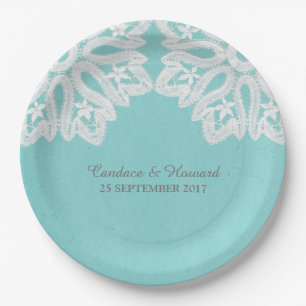 Turquoise Elegant Lace Paper Plates
