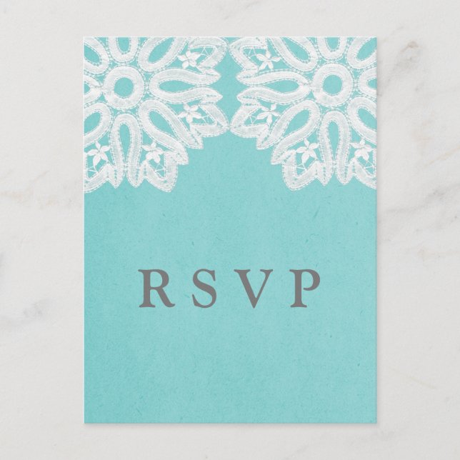 Turquoise Elegant Lace RSVP Postcard (Front)