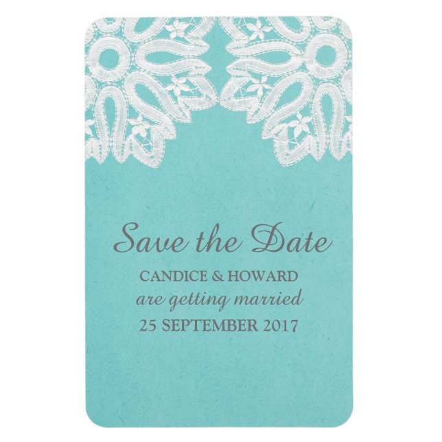 Turquoise Elegant Lace Save the Date Flexi Magnet (Vertical)