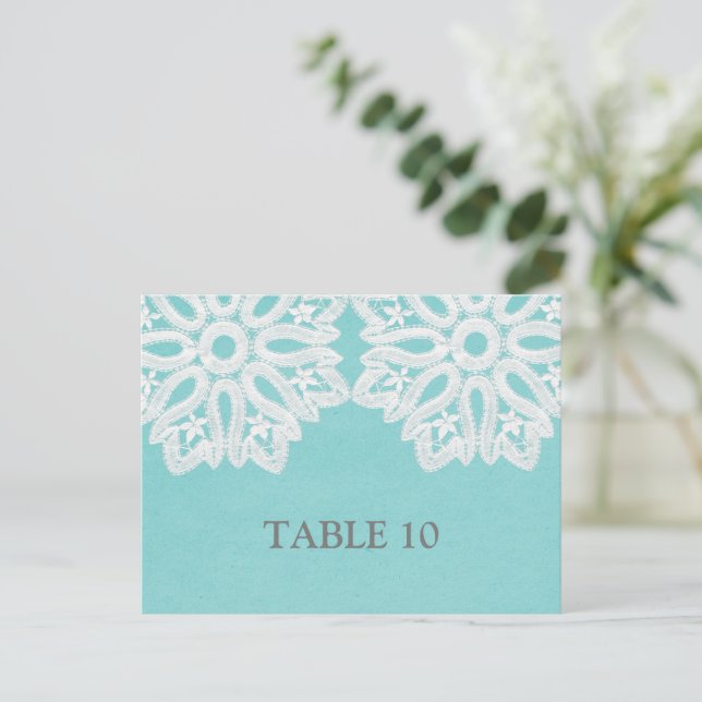 Turquoise Elegant Lace Table Number Postcard (Standing Front)