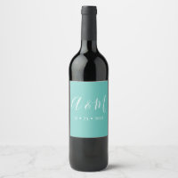 turquoise elegant monogram wedding wine label