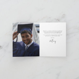 Turquoise Elegant Script Graduation Photo+Message Thank You Card