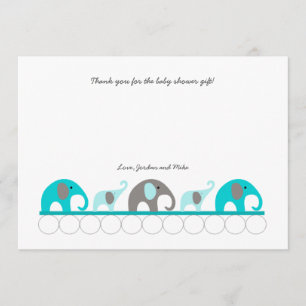 Turquoise elephant baby shower thank you note