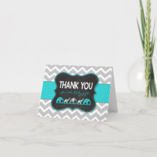 Turquoise Elephants baby shower thank you notes