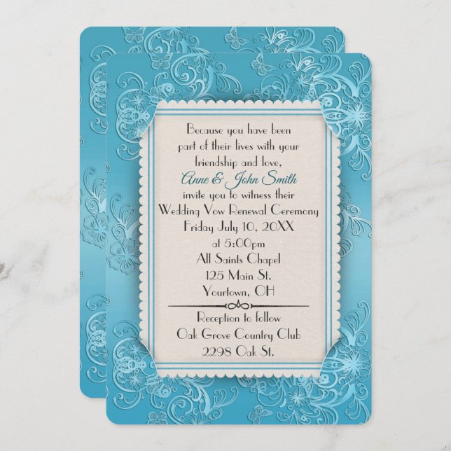Turquoise Embossed Vow Renewal Wedding Invitation (Front/Back)