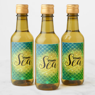 Turquoise Emerald Mermaid Scales Customisable Wine Label