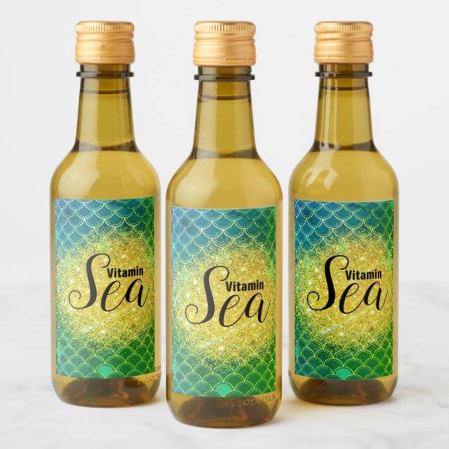 Turquoise Emerald Mermaid Scales Customisable Wine Label (Bottles)