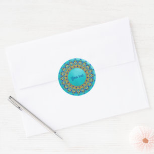 Turquoise fancy mandala template classic round sticker