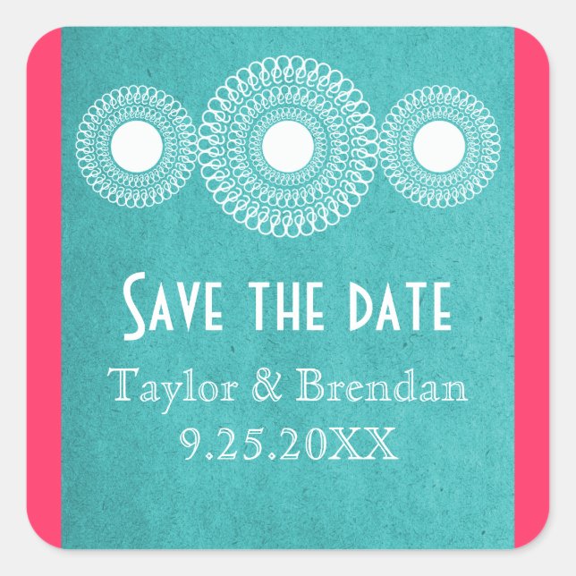 Turquoise Far East Elegance Save the Date Stickers (Front)