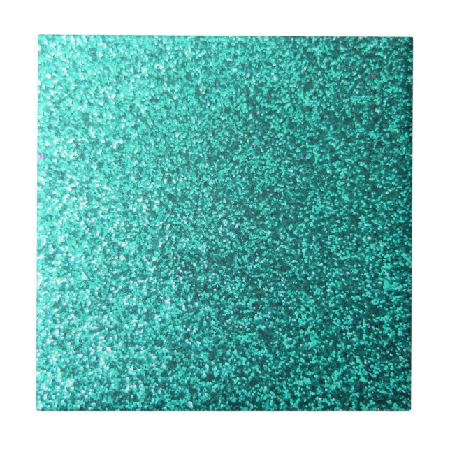 Turquoise faux glitter graphic ceramic tile (Front)