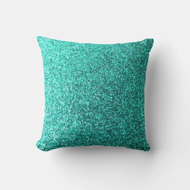 Turquoise faux glitter graphic cushion (Front)