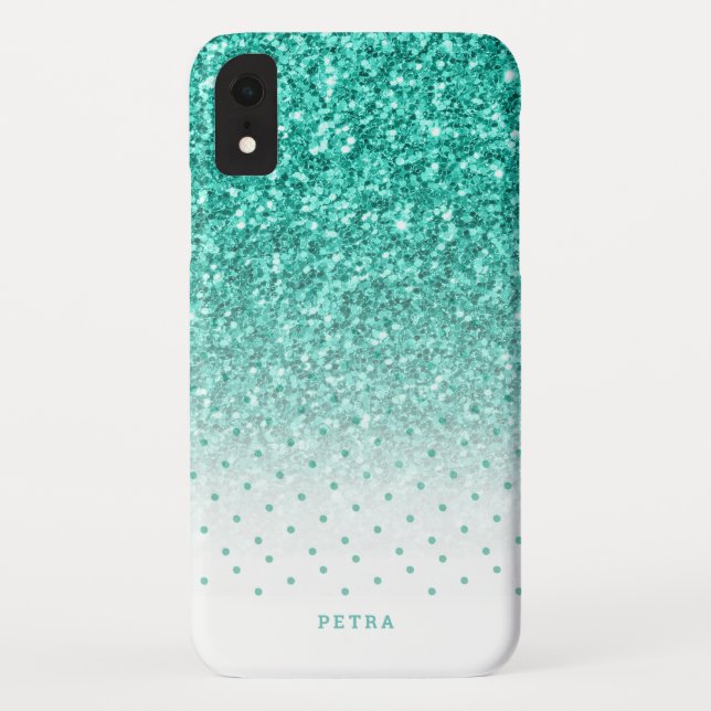 Turquoise faux glitter ombre modern design Case-Mate iPhone case (Back)