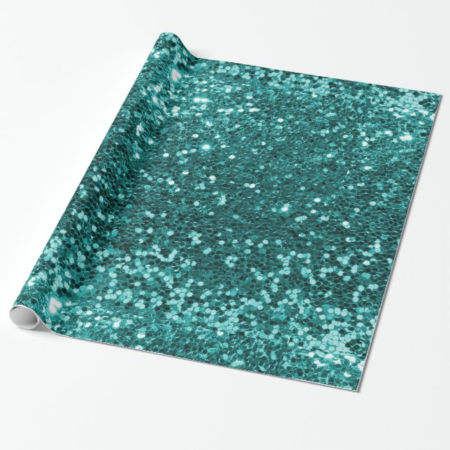 Turquoise Faux Glitter Wrapping Paper (Unrolled)