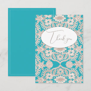 Turquoise Faux Lace Flat Thank You Card