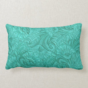 Turquoise Faux Laether Print Throw Pillow