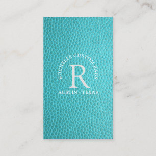Turquoise faux leather encircled monogram business card