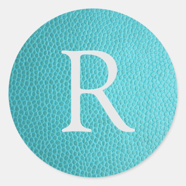 turquoise faux leather monogram classic round sticker (Front)