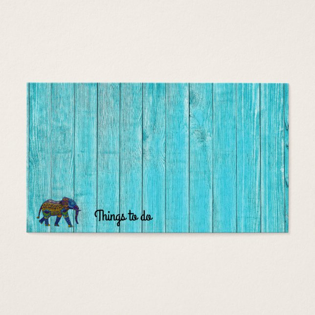 Turquoise Faux Wood Mosaic Elephant Note (Front)