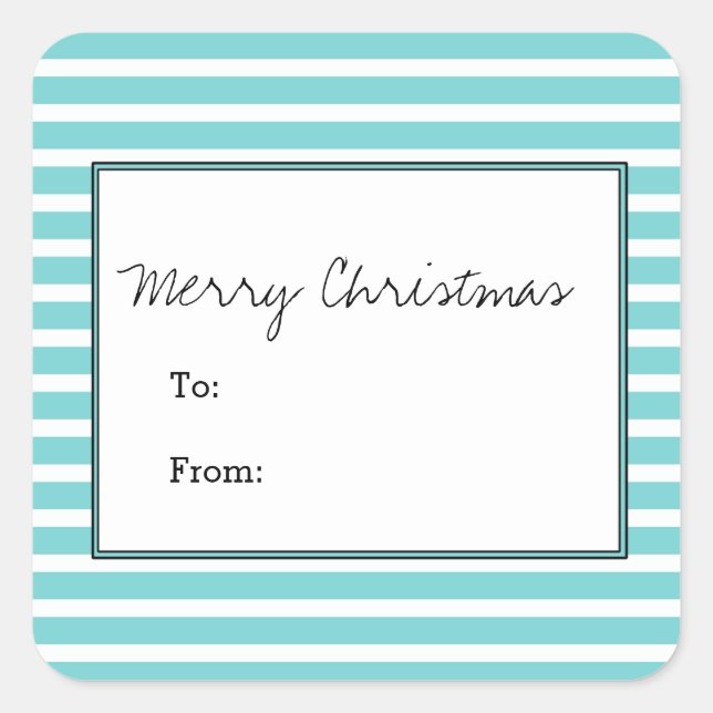 Turquoise Festive Stripes Holiday Stickers (Front)