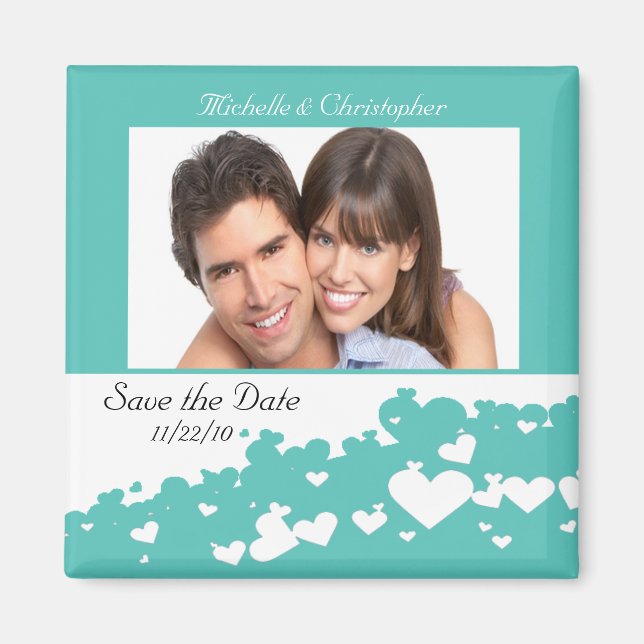 Turquoise Field of Hearts Save The Date Magnet (Front)