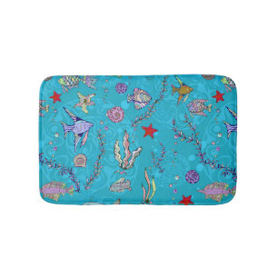 Turquoise Fish Pattern Bath Mat