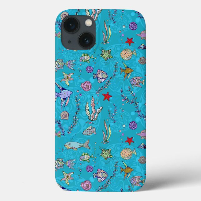 Turquoise Fish Pattern Case-Mate iPhone Case (Back)