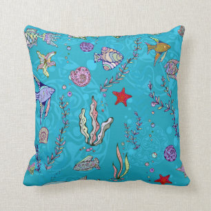Turquoise Fish Pattern Cushion