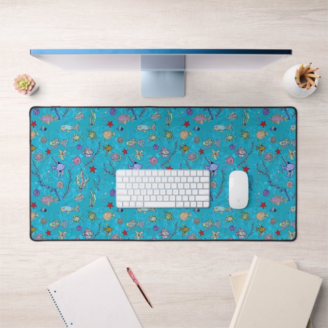 Turquoise Fish Pattern Desk Mat (Office 1)