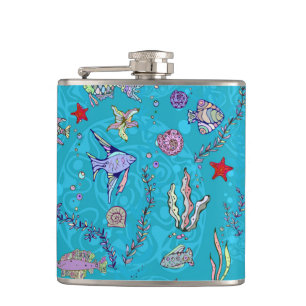 Turquoise Fish Pattern Hip Flask