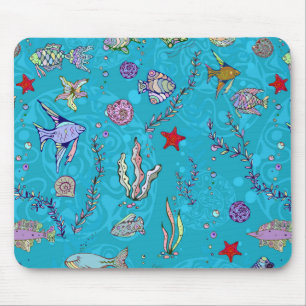 Turquoise Fish Pattern Mouse Pad