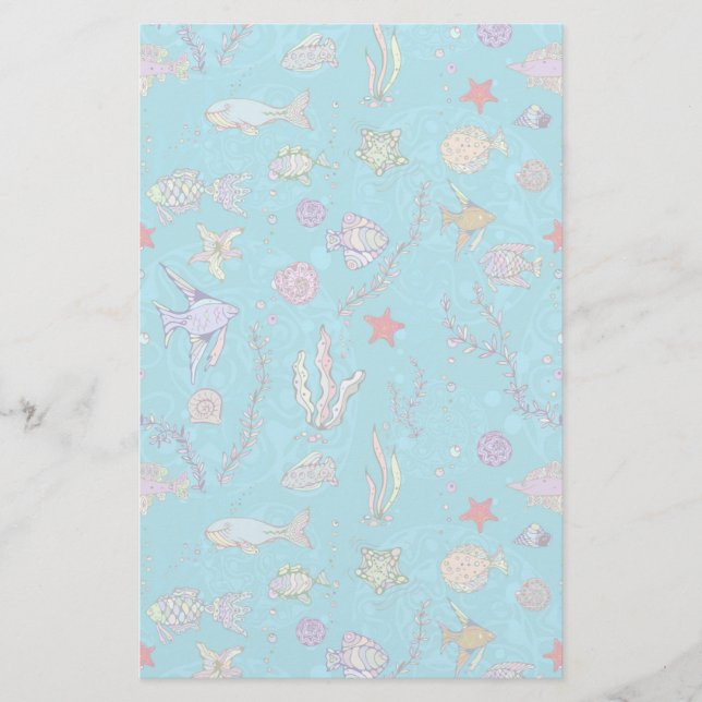 Turquoise Fish Pattern Stationery (Front)
