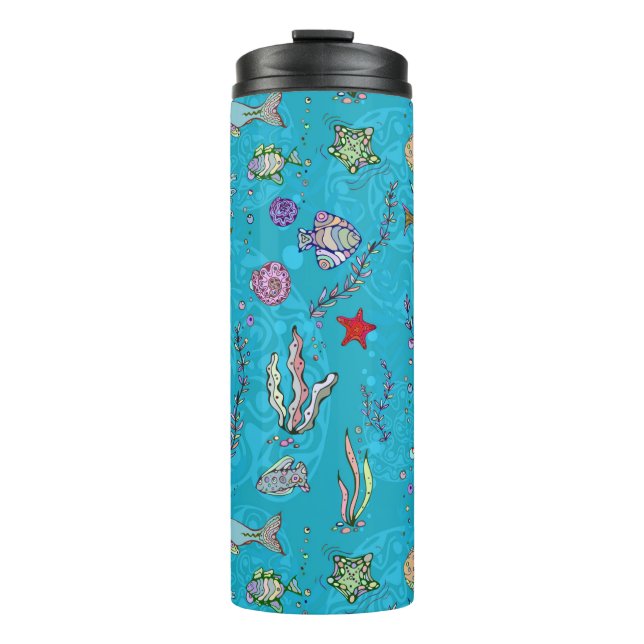 Turquoise Fish Pattern Thermal Tumbler (Front)