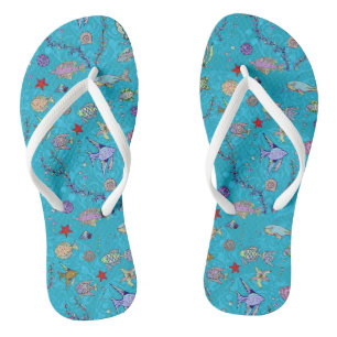 Turquoise Fish Pattern Thongs
