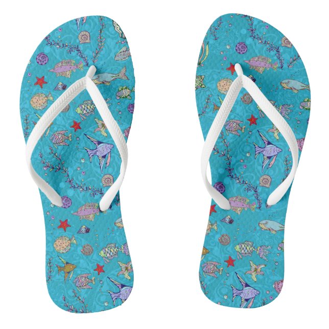 Turquoise Fish Pattern Thongs (Footbed)