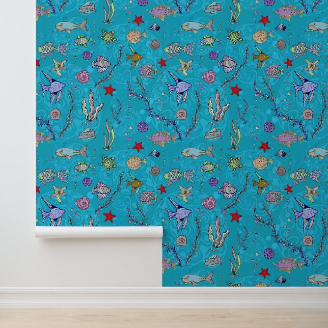 Turquoise Fish Pattern Wallpaper (Application)