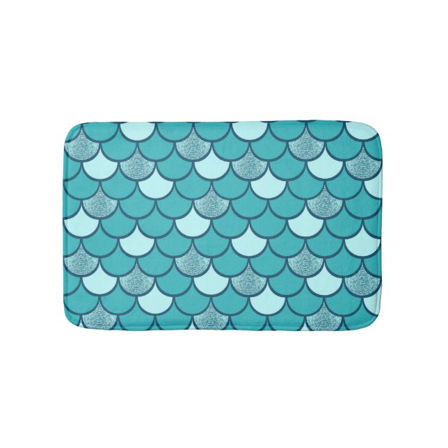 Turquoise  fish scale pattern with glitter effect bath mat (Front)