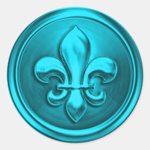Turquoise Fleur de Lis Envelope Seal Embossed Look