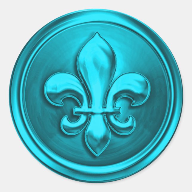 Turquoise Fleur de Lis Envelope Seal Embossed Look (Front)