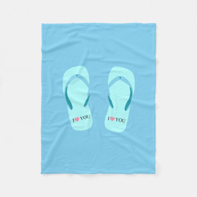Turquoise Flip Flops Blue Fleece Blanket (Front)