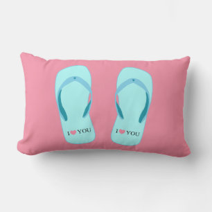 Turquoise Flip Flops Pink Lumbar Pillow