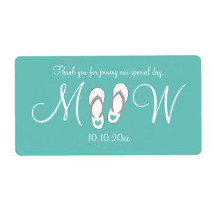 Turquoise flip flops wedding water bottle labels