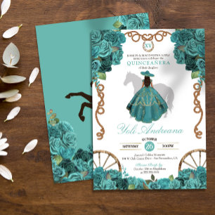 Turquoise Floral Charro Western Ranch Quinceanera Invitation