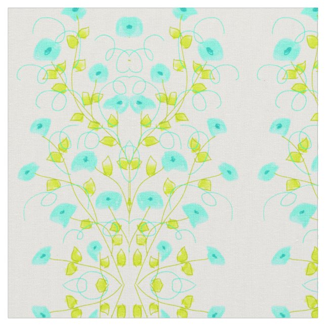 Turquoise Floral Designer Fabric (Close Up)