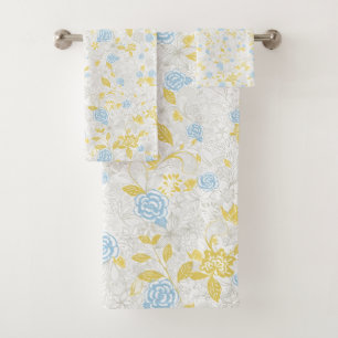 Turquoise Floral Flower Seamless Pattern Bath Towel Set