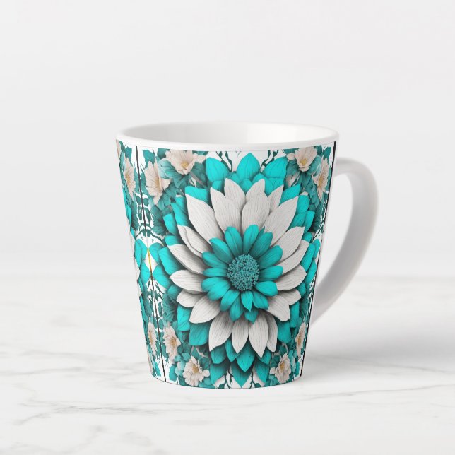 Turquoise Floral Mandala Mug – Elegant Teal & Whit (Right Angle)