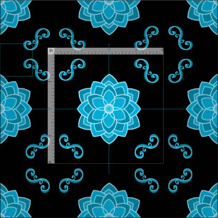 Turquoise Floral Medallion Design on Black Fabric